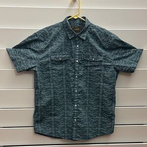 Howler Brothers Teal Geometric Pearl Snap Down Shirt